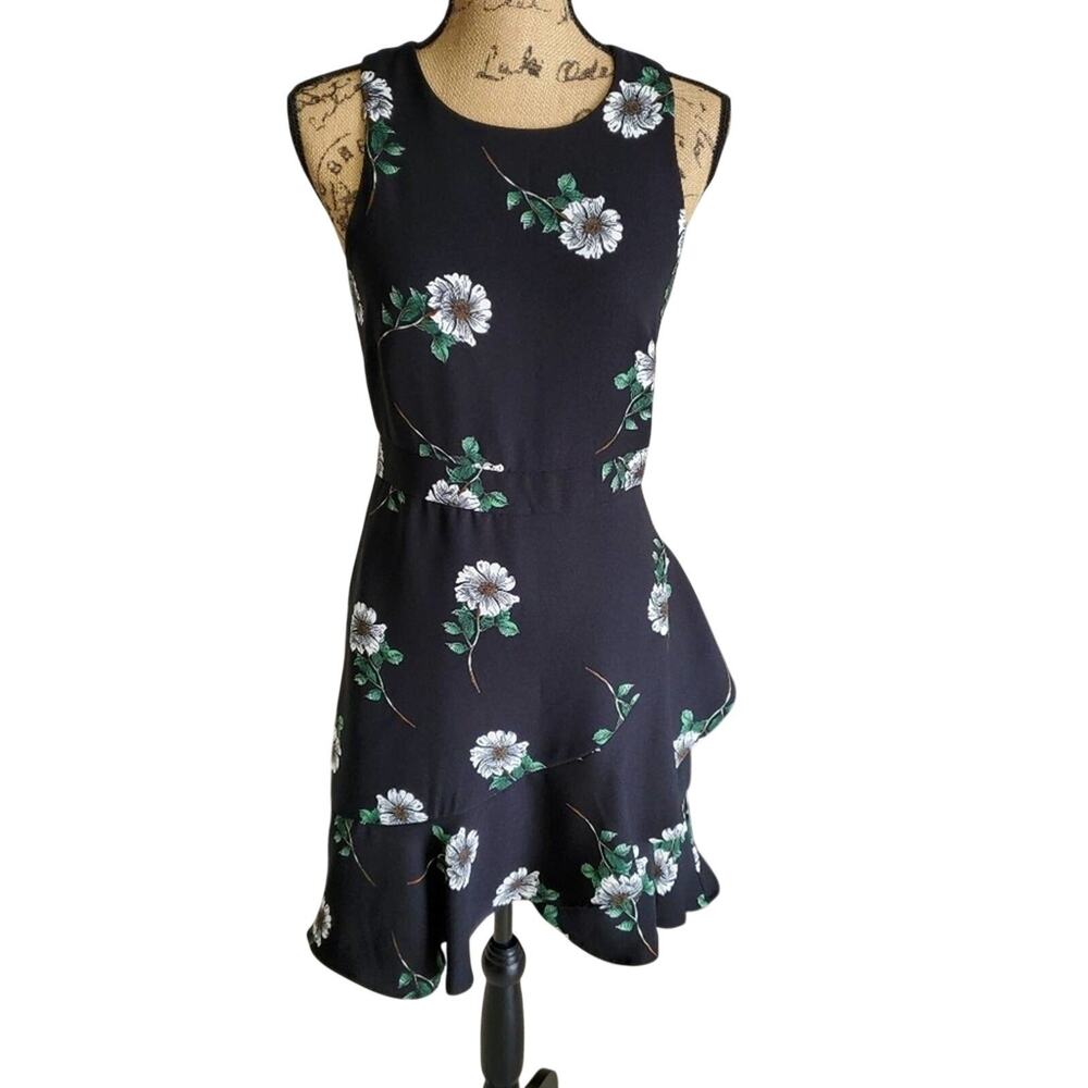 Banana Republic Black Floral Ruffle Flounce Mini Cocktail Dress 2 NWT Sleeveless